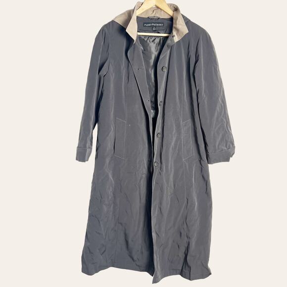 Fleet Street Vintage Women’s Olive Green Long Hooded Trench Rain Coat Size 12P